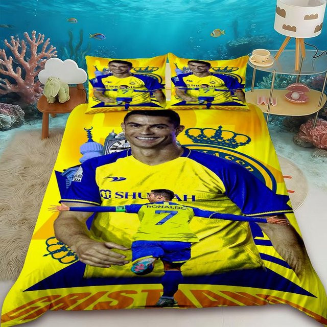 Bettwäsche-Set Flylo Fußballstar R-Ronaldo Druck mit Bettbezug und Kissenbezug, Gelb, B/H: 180 x 210 cm - Bild 1