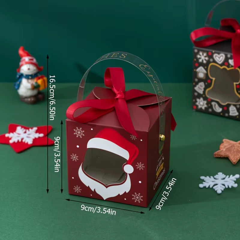 5er Set Weihnachts Geschenkboxen aus Papier mit Sichtfenster und Griff für Süßigkeiten und Geschenke - Bild 2