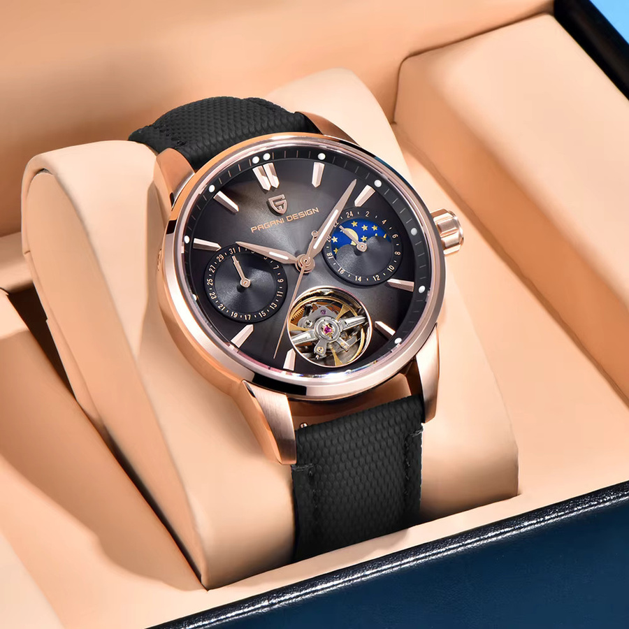 PAGANI DESIGN Armbanduhr, Herren, Edelstahl, Leder, Mondphase, Tourbillon - Bild 3