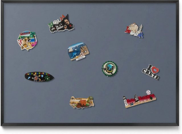 Tulup Magnettafel Magnetboard für Urlaubsmagnete, Grau mit schwarzem Rahmen, B/H: 100 x 70 cm - Bild 1