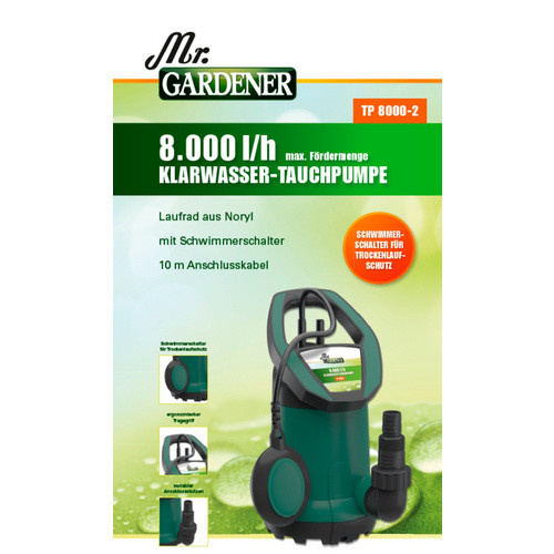 Mr. GARDENER Klarwasser-Tauchpumpe in Grün und Schwarz mit 400 W und einer Fördermenge von 8000 l/h - Bild 2