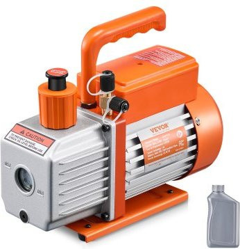 VEVOR Vakuumpumpe 3,5 CFM HVAC 1-stufige Drehschieber-Vakuumpumpe für R134a R22 R410a Systeme, Auto-AC-Vakuumpumpen-Kit mit Ölflasche in Orange, B/T/H: 27,5 x 22,5 x 12,0 cm - Bild 1