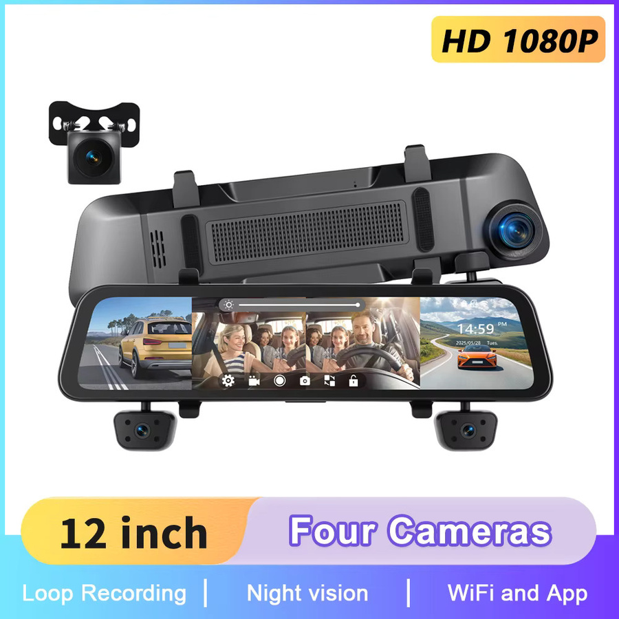 Podofo Dashcam Rückspiegel mit 12 Zoll Touchscreen, 4x1080P Kameras, GPS und 360 Grad Surround-Nachtsicht in Schwarz - Bild 7