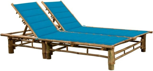 Furnicato Sonnenliege aus Bambus in Blau mit verstellbarer Kopfstütze, B/T/H: 200 x 130 x 87 cm - Bild 1