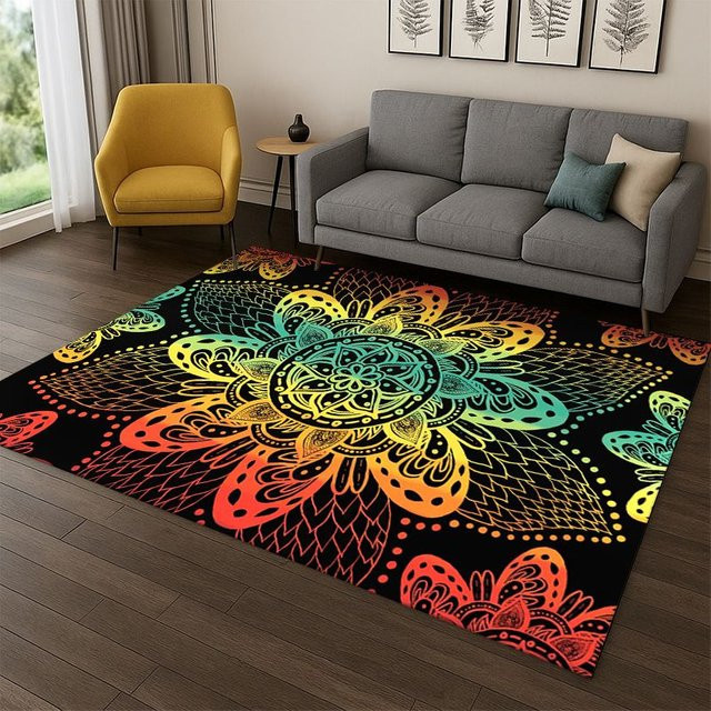 Faviora Bohemia Mandala Magic Flower Yoga-Teppich in Multicolour, rutschfester floraler Teppich für Wohnzimmer, Schlafzimmer und Kinderzimmer - Bild 1