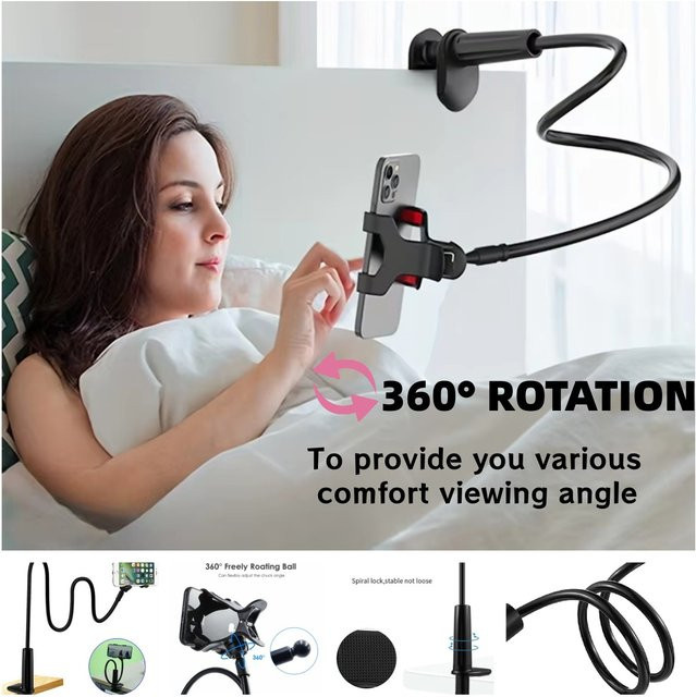Flexibler Lazy Phone Holder Schwanenhalshalterung mit 360 Grad Drehung und Klemmständer für iPhone und Android in Schwarz - Bild 1