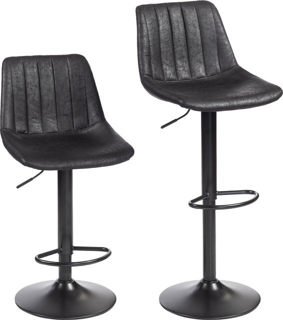HOMCOM Barhocker 2er Set, gepolsterte Barstühle mit Rückenlehne und Metallgestell, höhenverstellbar und 360 Grad drehbar, Schwarz - Bild 1