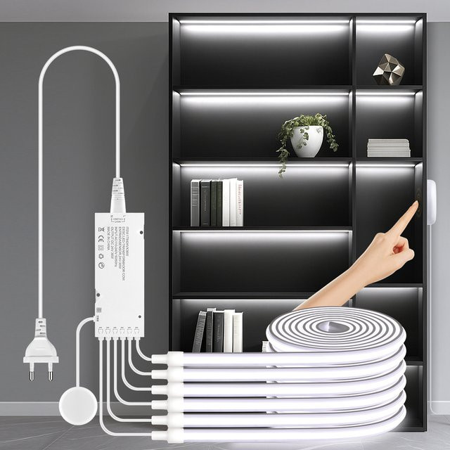 Guillermo 24 V COB-LED-Streifen in Weiß mit Touch-Dimmer und Silikon-Gehäuse für Schrank, Vitrine und Möbel - Bild 1