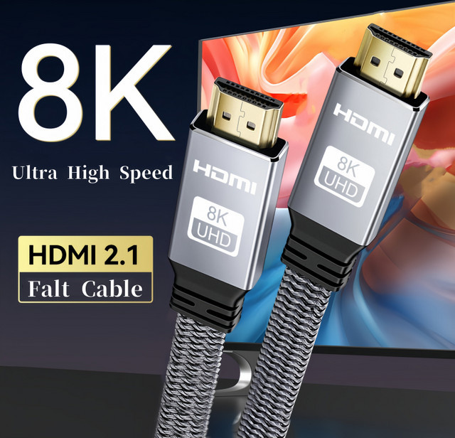 MIZIQIER HDMI 2.1 Flachkabel mit 48 Gbit/s für 8K60, 4K120 und 144 Hz, geflochtenes High Speed Kabel mit eARC und HDCP 2.2 & 2.3 Kompatibilität für PS5 und Roku TV - Bild 1