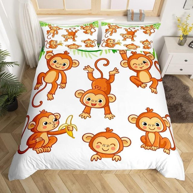Bettwäscheset mit Affen- und Bananen-Motiv von JMG Household Supplies, Mikrofaser, Weiß, B/L: 175 x 220 cm - Bild 1