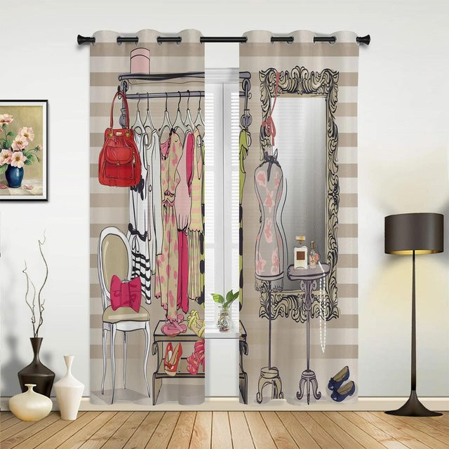 Schmetterlingsvorhang für Schlafzimmer, Wohnzimmer und Kinderzimmer in Rosa und Multicolour, halbtransparent, B: 135 cm, H: 60 cm - Bild 1