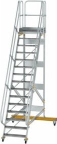 MUNK Günzburger Steigtechnik fahrbare Aluminium-Plattformtreppe mit 15 Stufen in Silber - Bild 1