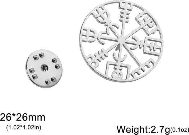 YULIN Brosche Vegvisir Runenkompass, Edelstahl, Silber, Unisex - Bild 1
