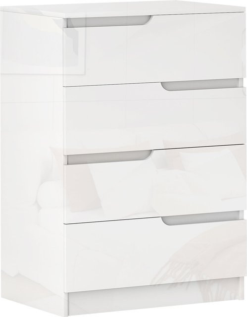 HOMCOM Kommode mit 4 Schubladen aus Holz in Weiß Hochglanz, B/T/H: 60 x 40 x 85 cm - Bild 1