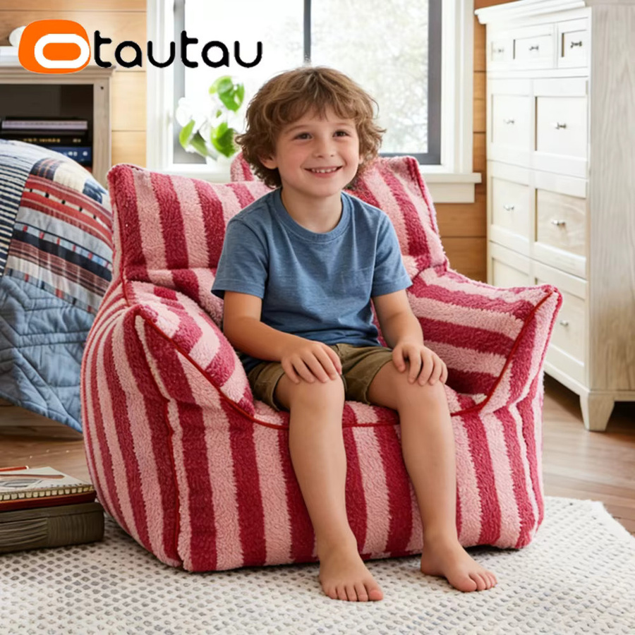 OTAUTAU Sitzsackbezug für Kinder aus Kunstfleece, Eckhocker und Sessel, Pink gestreift, Modell SF612 - Bild 4