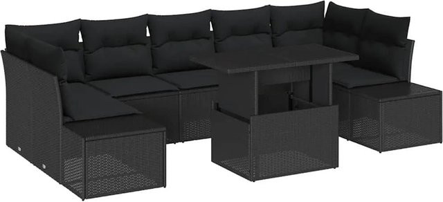 vidaXL Garten-Sofa-Set 8-teilig in Schwarz mit L-Form, Eckelement, Couchtisch und Kissen aus UV-beständigem Polyester und pulverbeschichtetem Stahl - Bild 1