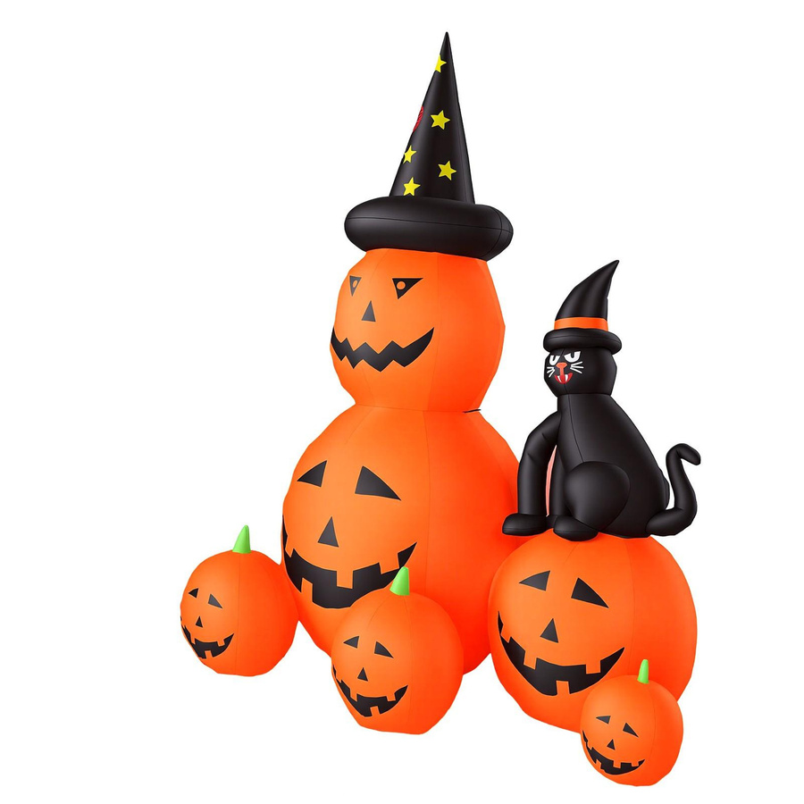 Fishine Aufblasbarer gestapelter Kürbis mit Hexenhut und schwarzer Katze in Orange und Schwarz, Halloween Gartendekoration mit Licht, Höhe: 180 cm - Bild 2