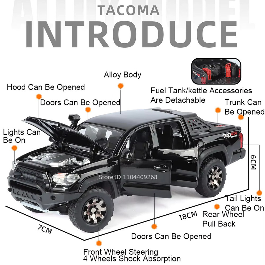 MAKEDA Tacoma Raptor F150 Modellauto, Maßstab 1:32, Metall, mit Licht und Sound - Bild 4