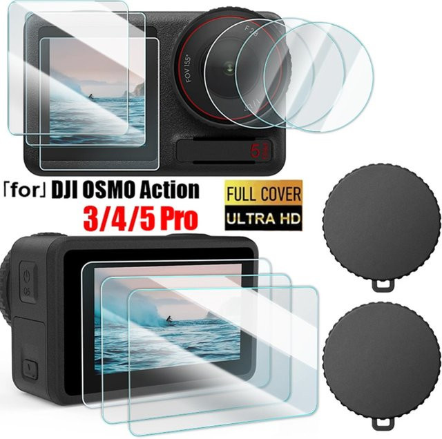 DJI Osmo Action 5 Pro und Action 4 Zubehör-Set mit Displayschutzfolie aus gehärtetem Glas und Objektivabdeckkappe in Transparent - Bild 1