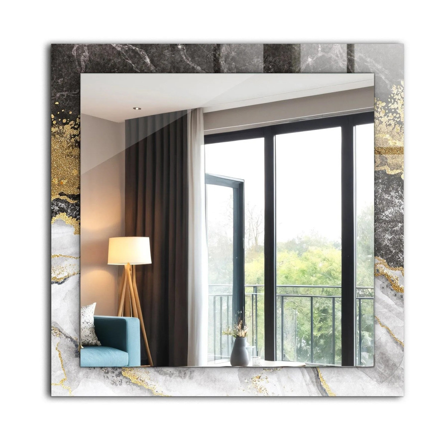 Tulup Rechteckiger Spiegel mit abstraktem Marmor-Design in Schwarz und Grau, B/H: 60 x 60 cm - Bild 2