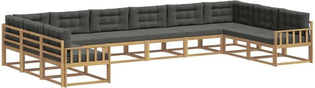 vidaXL Outdoor-Sofagarnitur in L-Form aus massivem Akazienholz mit Kissen in Anthrazit und Weiß - Bild 1