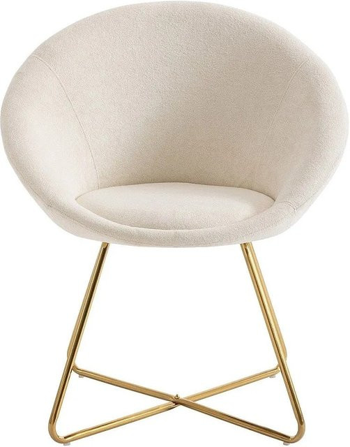 Vente-unique Stuhl Burban in Weiß mit Bouclé-Stoff und goldenen Metallbeinen, Breite: 70 cm, Tiefe: 70 cm, Höhe: 70 cm - Bild 1