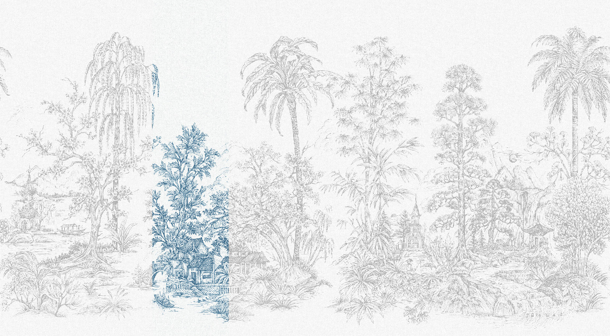 Jannelli & Volpi Mural Mandalay Tapete Floral in White Blue aus Vinyl - Bild 1
