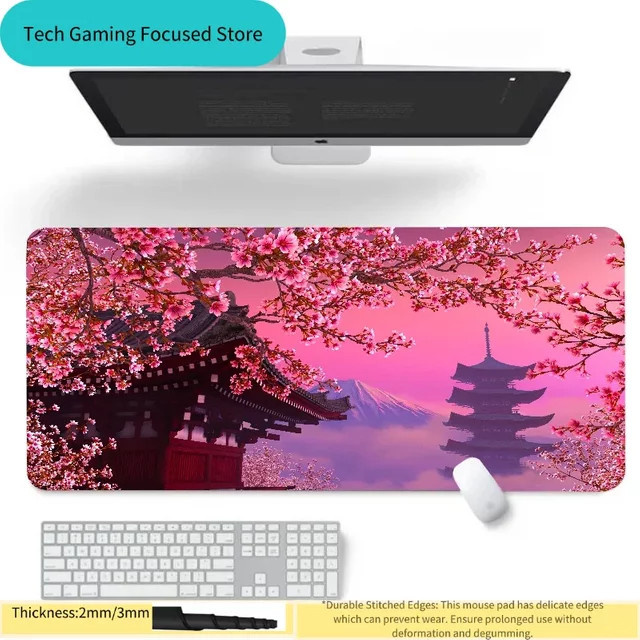 Potdemiel Gaming-Mauspad Kirschblüten in Pink, XXL Schreibtischunterlage für PC-Setup und Tastatur - Bild 1