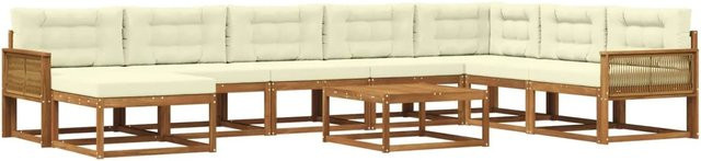 vidaXL Outdoor-Sofagarnitur L-Form aus Akazienholz mit 9 Kissen in Natur und Beige - Bild 1