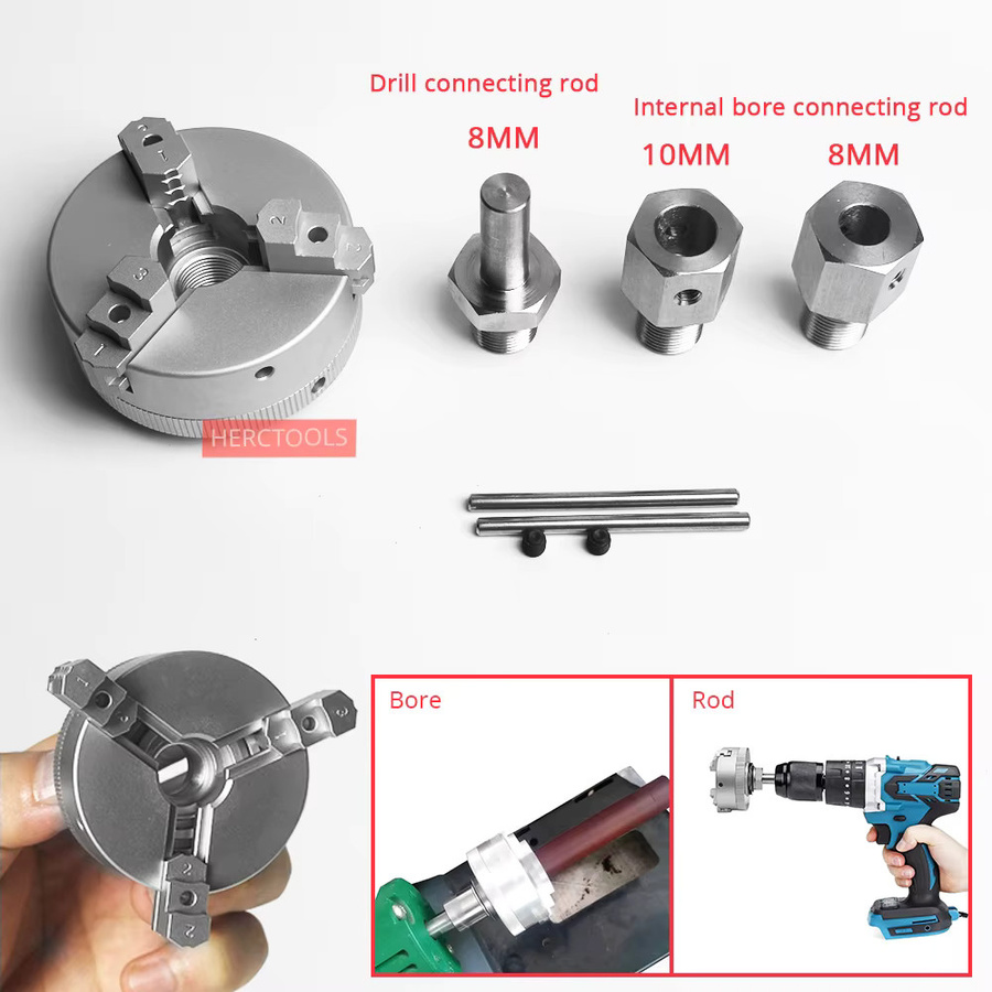 HERCTOOLS 50mm 3-Backen-Selbstzentrierendes Drehfutter mit Spannadapter in Silber für Mini-Drehmaschinen, Elektrobohrer, DIY-Modellbau und PCB-Bohrungen - Bild 2