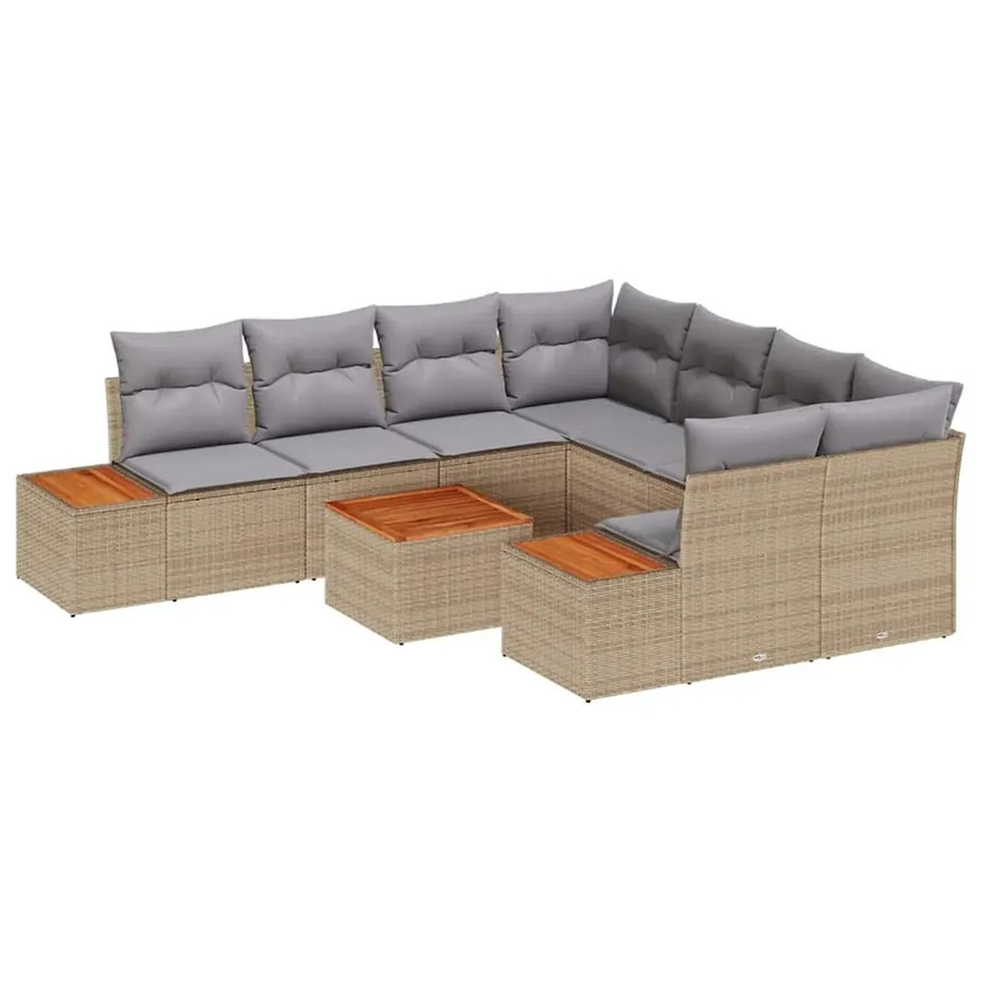 vidaXL Garten-Sofa-Set aus Poly-Rattan in Beige mit 9-teiligem Set, Kissen und integriertem Stauraum - Bild 2
