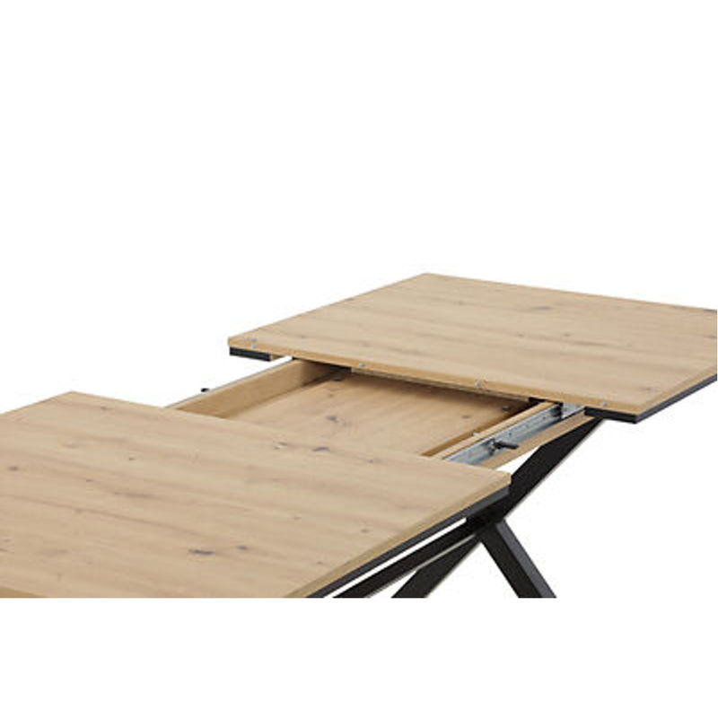 Esstisch Hela in Eiche Dekor und Schwarz mit ausziehbarer Tischplatte und X-Frame Gestell, B/H/T: 160 x 76 x 90 cm - Bild 4