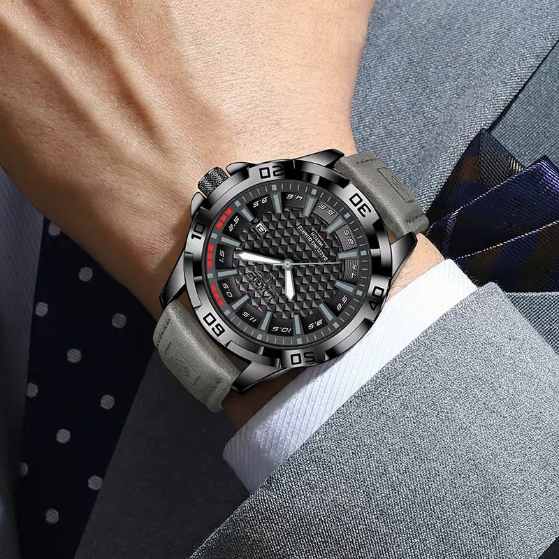 LIGE Armbanduhr Quarz, Leder, Schwarz, Herren - Bild 5