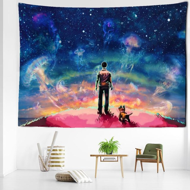 Super Six Wandteppich Cartoon Sternenhimmel in Grau und Multicolour, abstrakter Wandbehang im Boho-Stil, Breite: 95 cm, Höhe: 70 cm - Bild 1