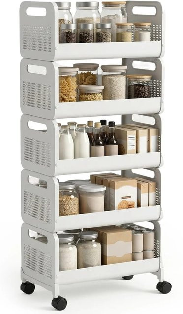 Sekey Servierwagen aus Metall in Weiß mit 5 Ebenen und Rollen, B/T/H: 25 x 50 x 103 cm - Bild 1