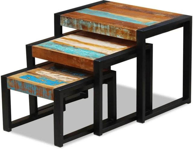 vidaXL 3-tlg. Satztisch-Set aus Altholz in Multicolour im Retro-Design - Bild 1