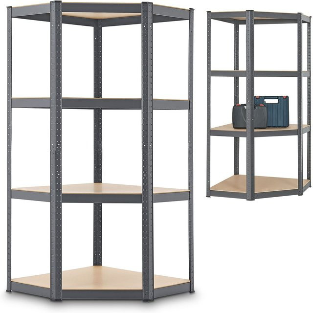 Juskys Corner Easy Eckregal Schwerlastregal aus Metall in Grau, B/T/H: 160 x 75 x 40-75 cm - Bild 1