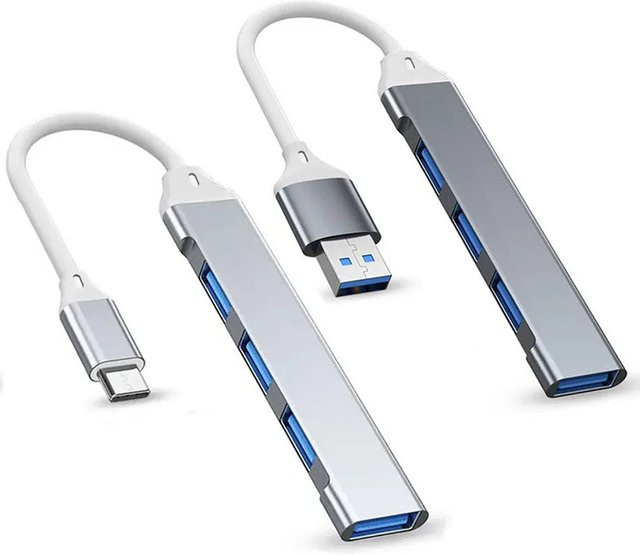 USB-C Hub mit 4 USB 3.0 Ports High Speed 5 Gbit/s Multiport Splitter für MacBook und PC Laptops - Bild 1