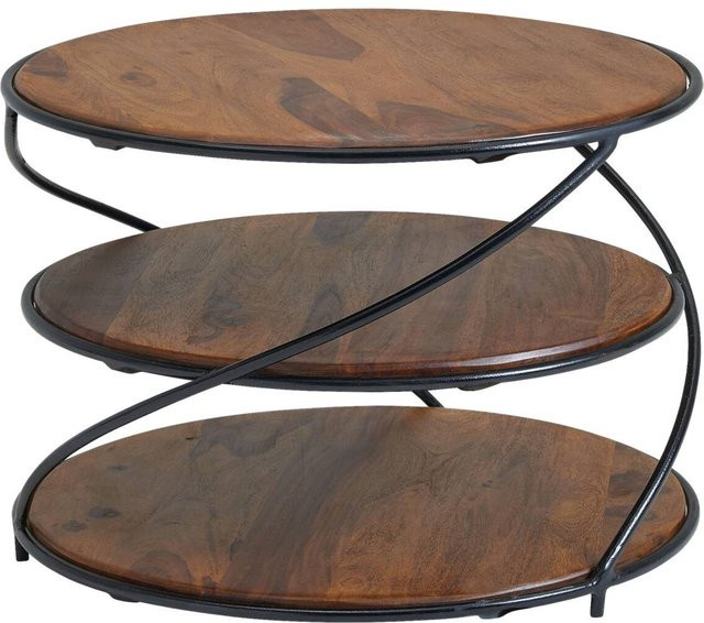 Wohnling Couchtisch aus Sheeshamholz in Braun, rund und lackiert, B/T/H: 58 x 58 x 40,5 cm - Bild 1