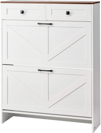 VEVOR Schuhschrank im Farmhouse-Stil mit 2 Klappschubladen, freistehender Schuhschuhorganizer für Flur, Schlafzimmer und Wohnzimmer, Weiß oder Braun, B/T/H: 80 x 24 x 105 cm - Bild 1