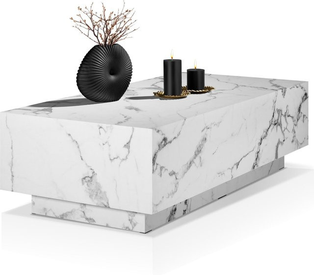 tectake Couchtisch Lasley in Marmoroptik Weiß, minimalistisches Design, B/T/H: 120 x 60 x 35 cm - Bild 1
