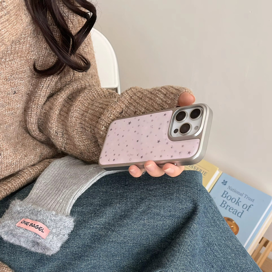 DecoPhone Handyhülle AIR PLUS mit rosa Sternen und Silberrand für iPhone 11 bis iPhone 17 Pro Max, Epoxidharz TPU Anti-Drop, Farbe: Pink/Silber/Transparent - Bild 3