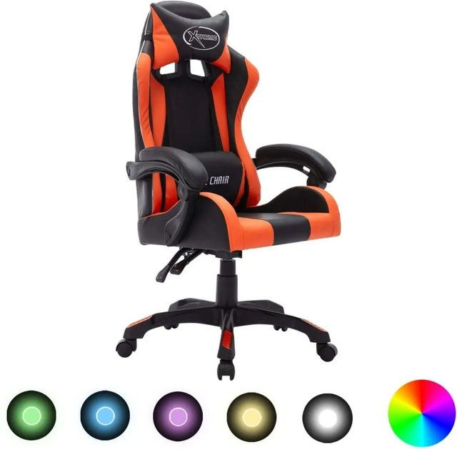 vidaXL Gaming-Stuhl mit RGB LED-Leuchten in Orange und Schwarz aus Kunstleder - Bild 1