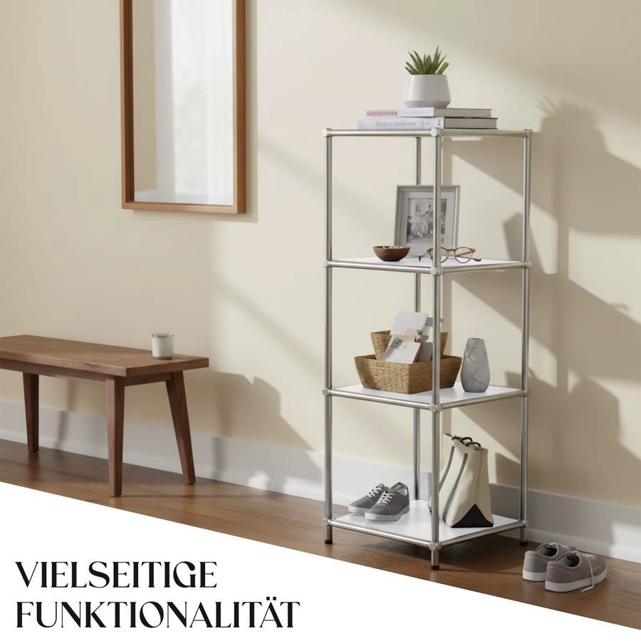 Floordirekt Metallregal Concept Epure MK 005, 4-stöckiges Standregal für Bad, Küche und Büro in Weiß oder Silber - Bild 3
