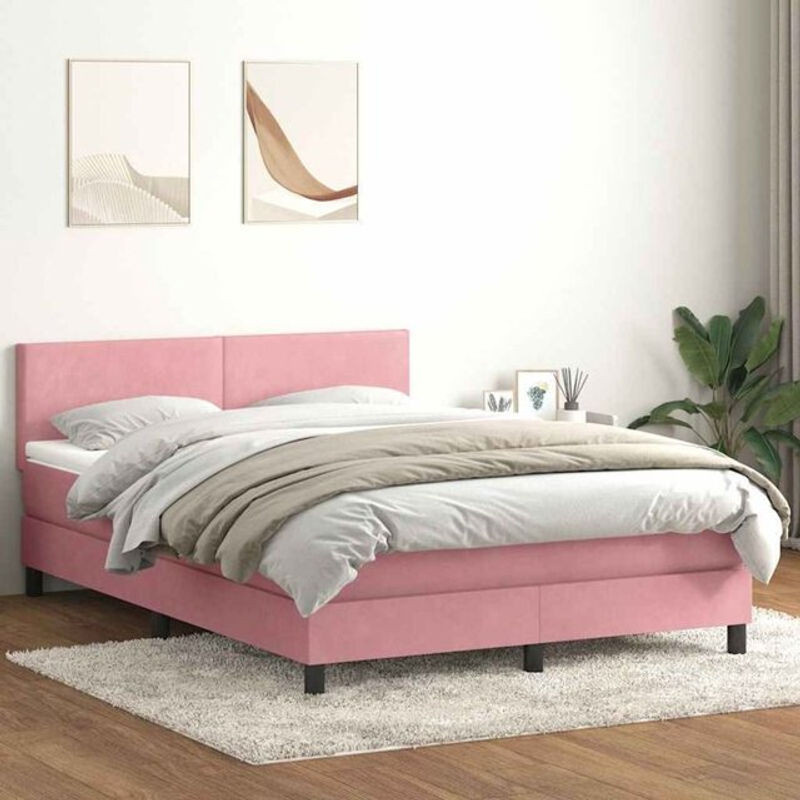 vidaxl Boxspringbett mit Matratze in Rosa und Weiß aus Samt, B/T/H: 160 x 210 x 78 cm - Bild 1