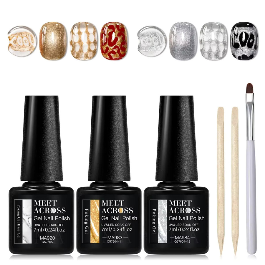 MEET ACROSS Nagellack Set, Schwarz Gold, UV Gel, 5/6 Stück - Bild 2