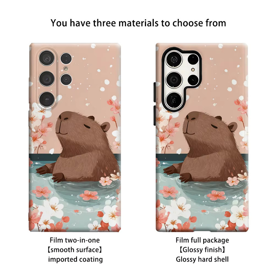 Stoßfeste Doppelschicht Handyhülle mit Capybara Kirschblüten Design für Samsung Galaxy S26 S25 Ultra S24 S23 Ultra Plus, Mehrfarbig - Bild 2