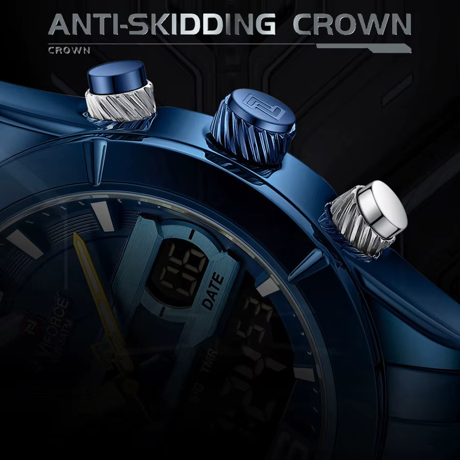 NAVIFORCE Chronograph Herrenuhr, Quarz, Edelstahl, Blau, Analog-Digital - Bild 6