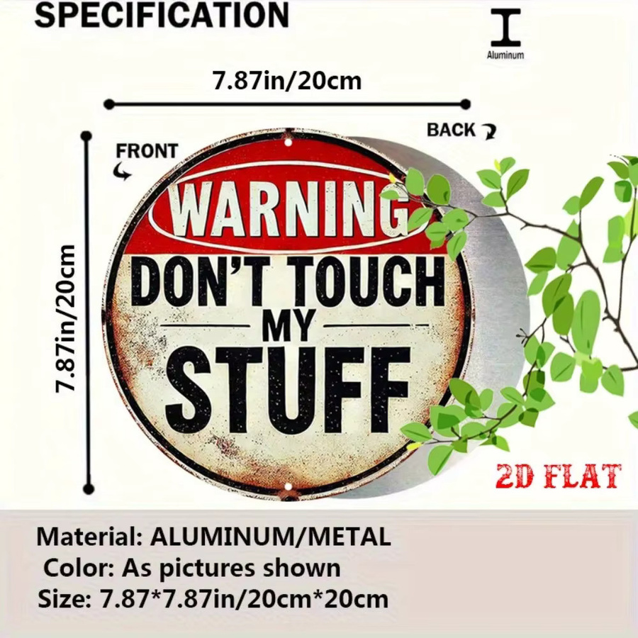 CIFBUY Rundes Metallschild Warnung Berühre meine Sachen nicht Vintage Wanddekoration im Used-Look, Durchmesser: 20 cm, Mehrfarbig - Bild 2