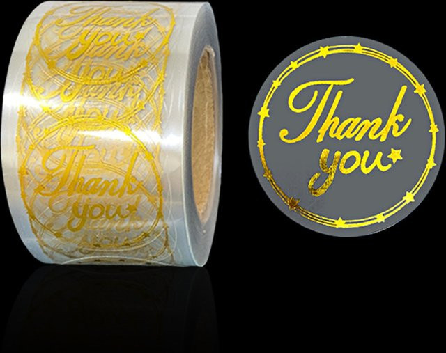 500 Danke Aufkleber in Gold und Grau für Umschläge und Geschenke, Durchmesser: 2,54 cm - Bild 1